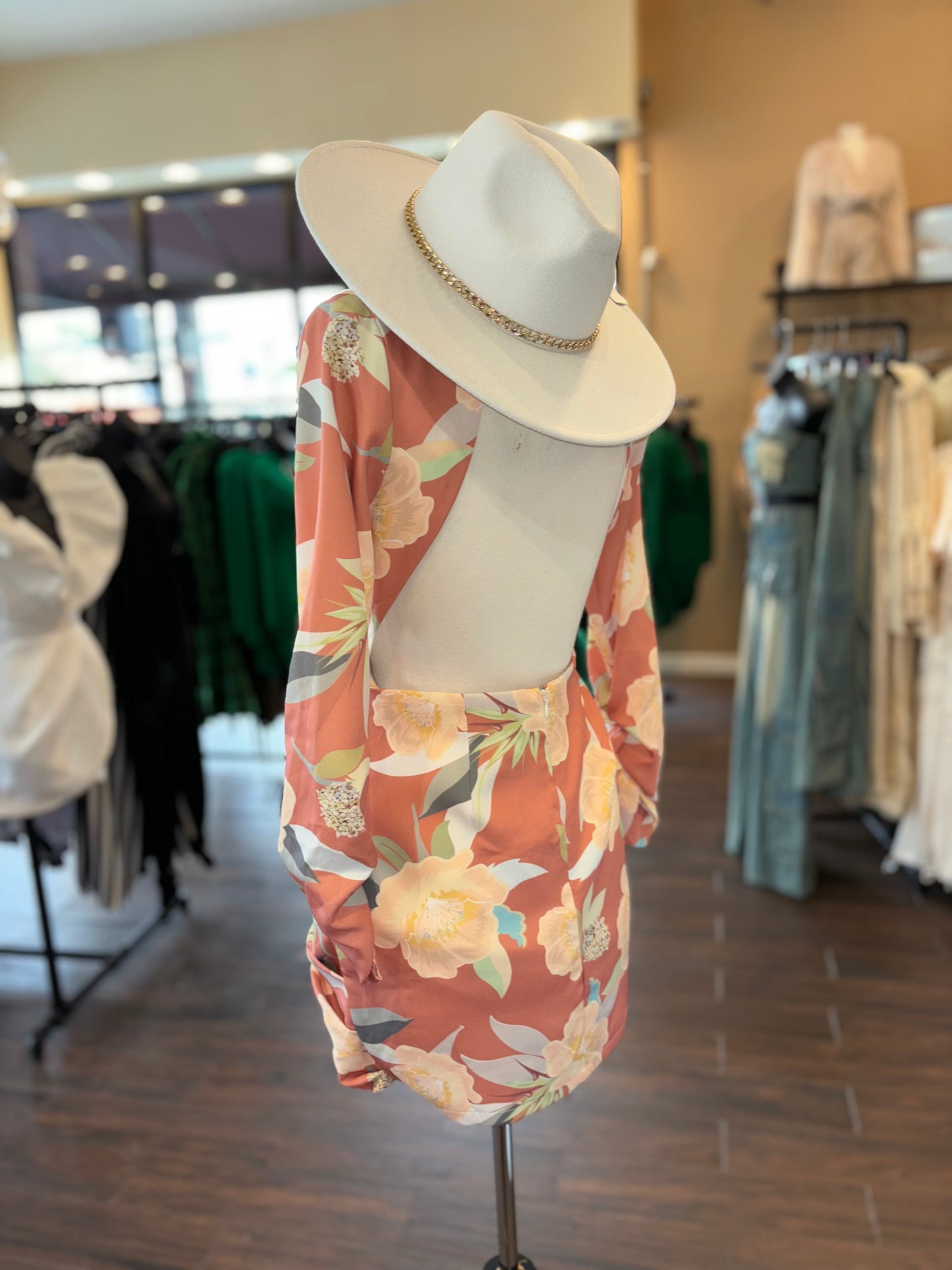 Ruched Long Sleeve Backout Dress