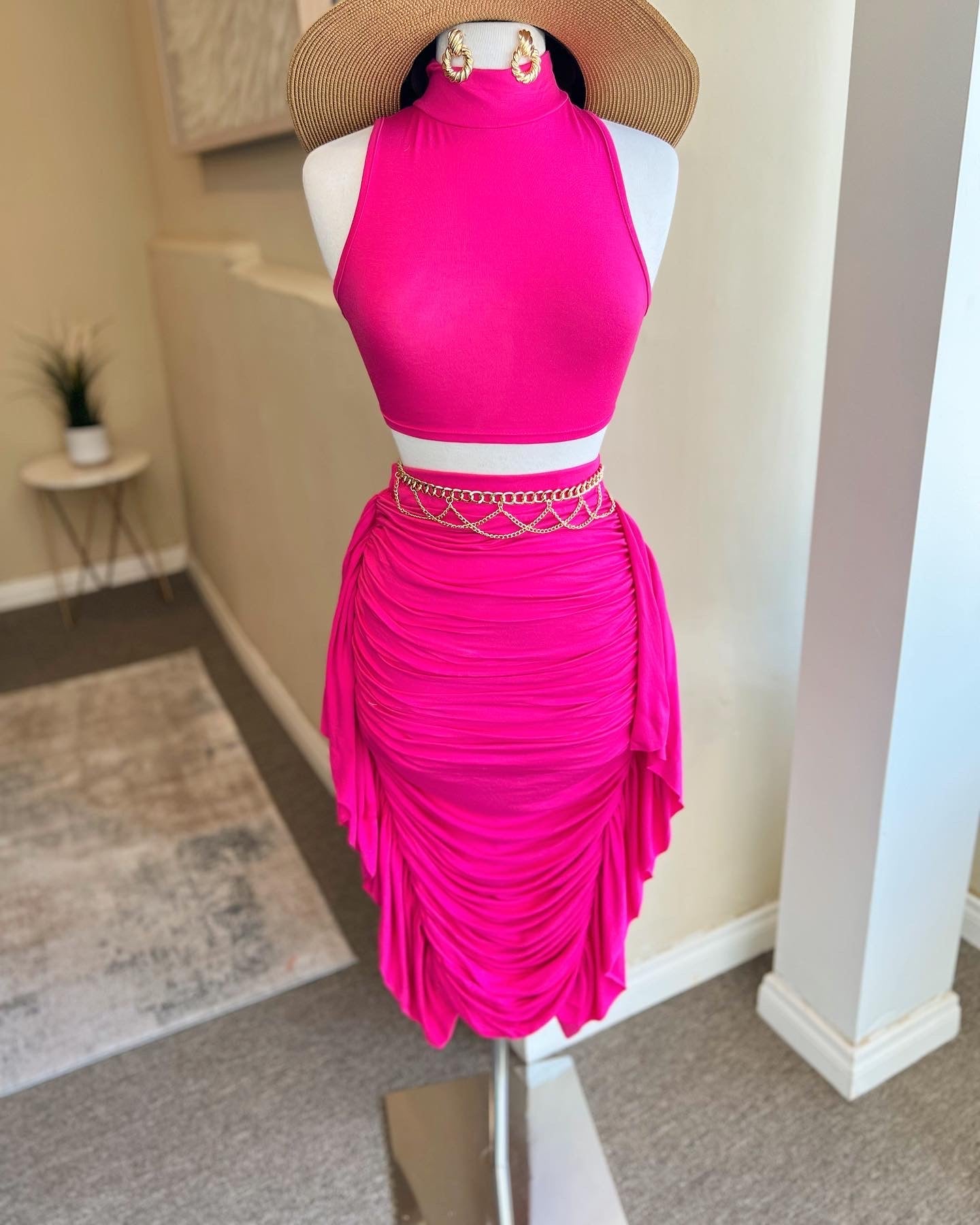 Rayon Sleeveless Top W Shirring Skirt