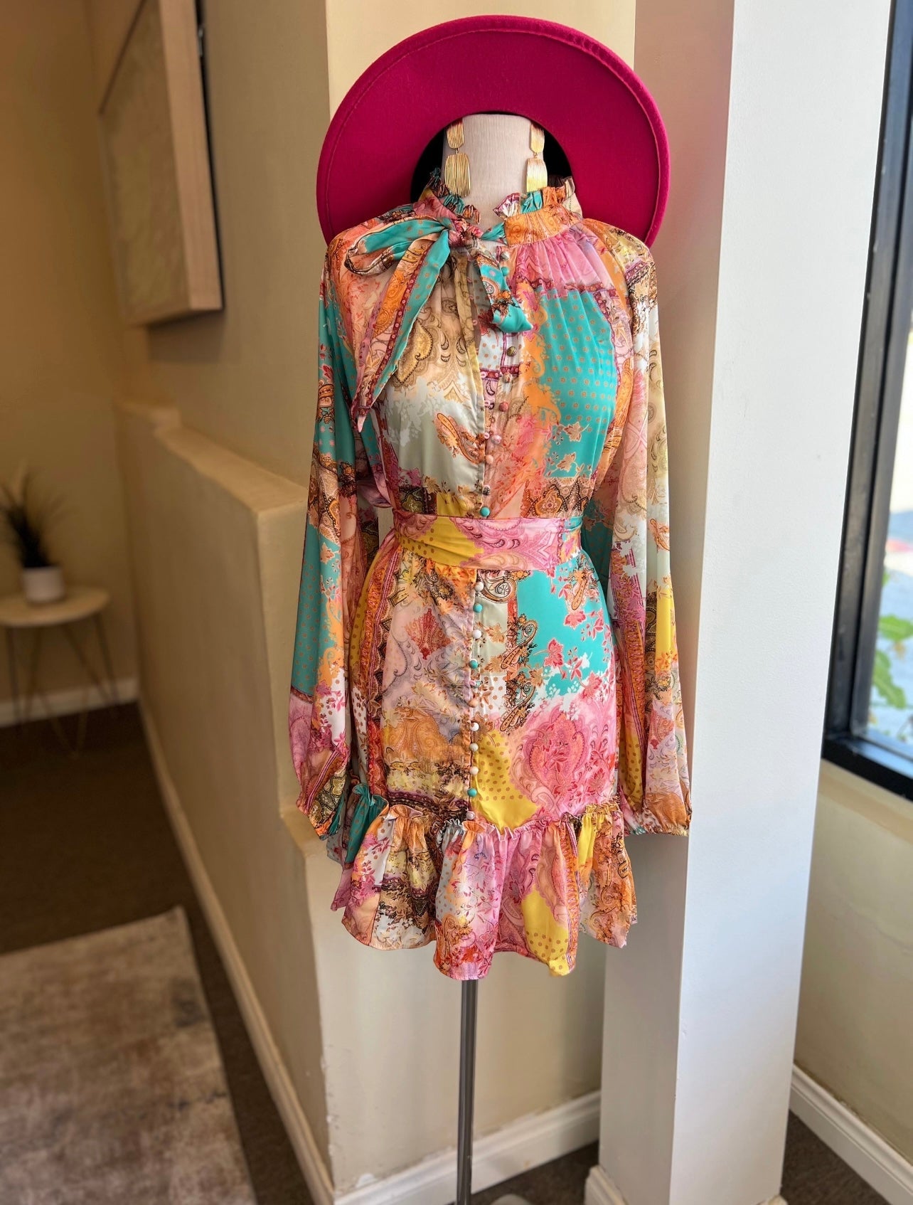 Long Sleeve Ruffle Short Dress