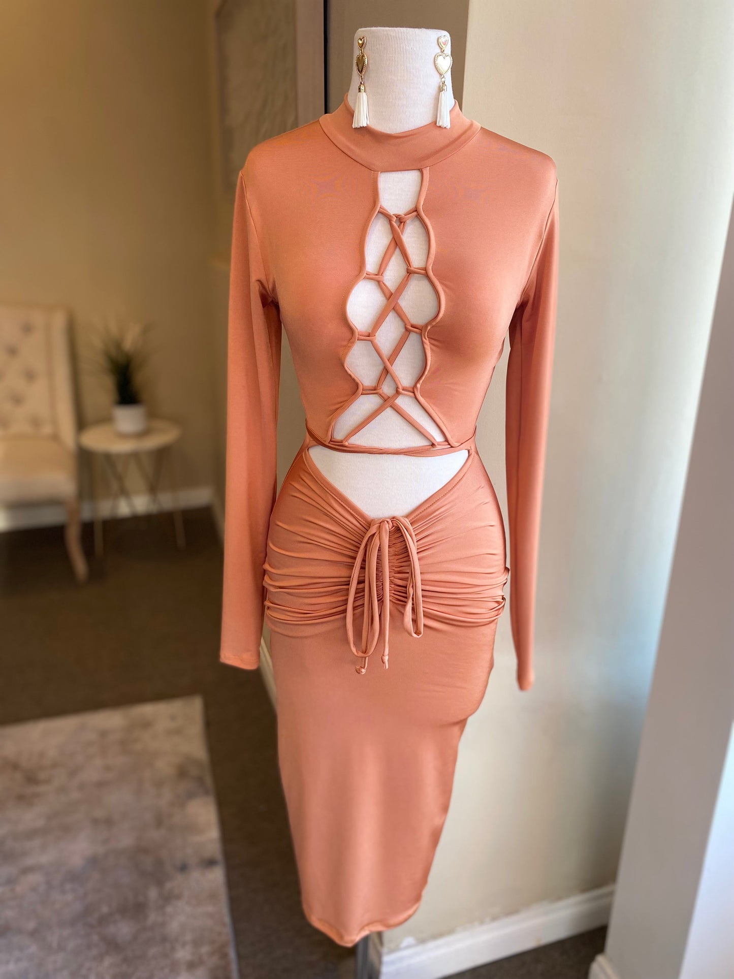 Front Spaghetti Zipper Pencil Dress