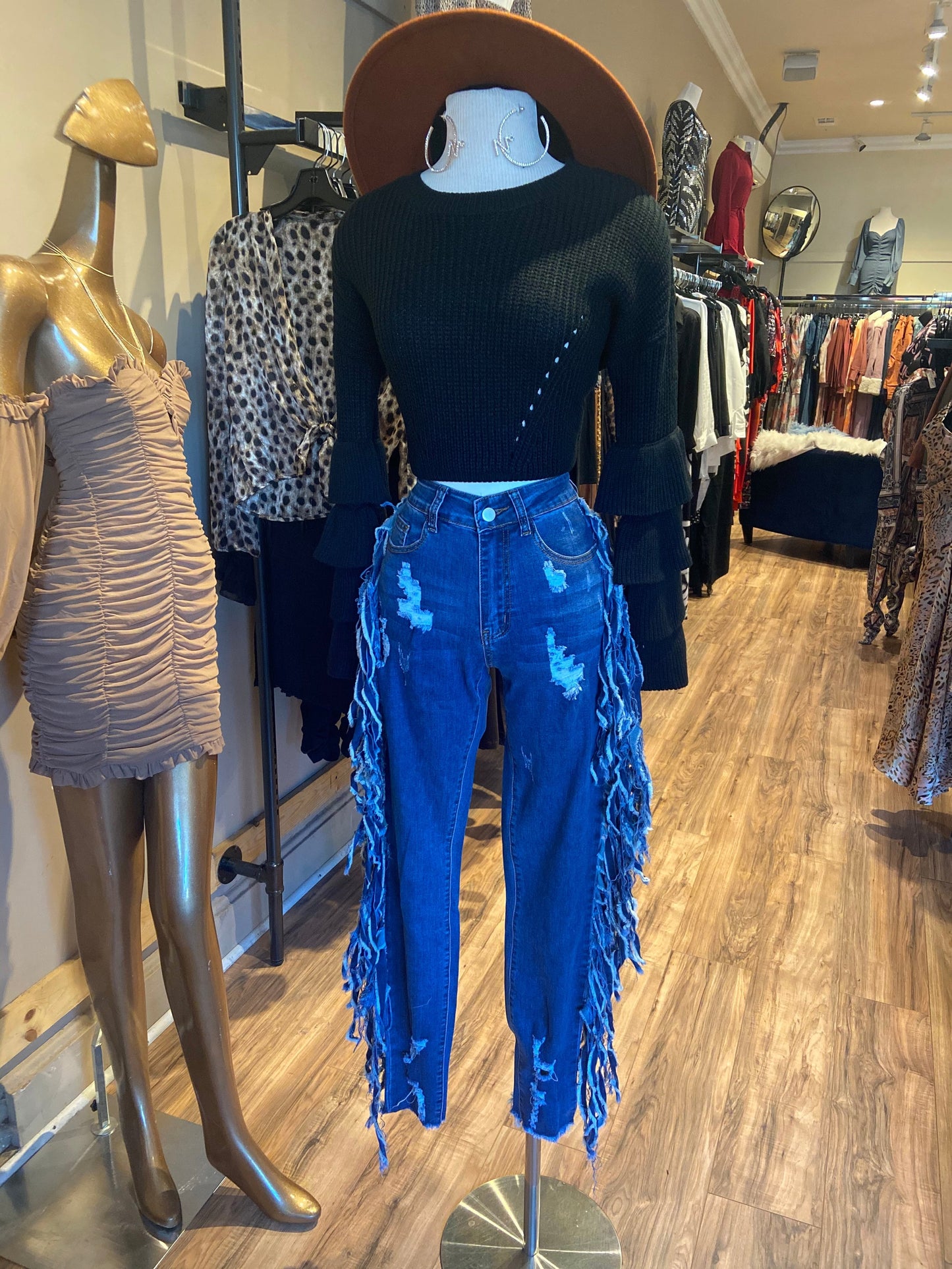 Distressed Fringe Jeans