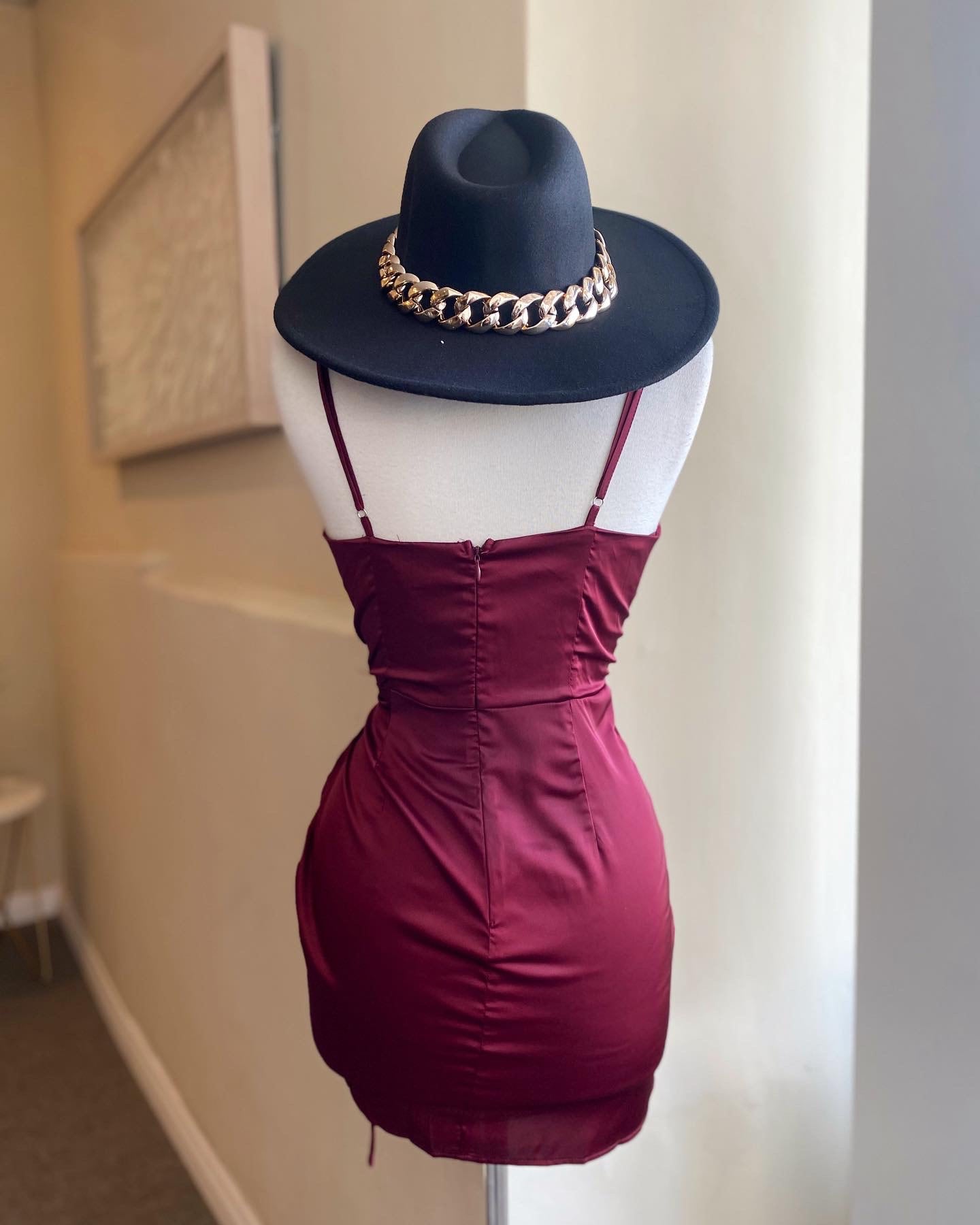 Silky Rouge V Cut Dress