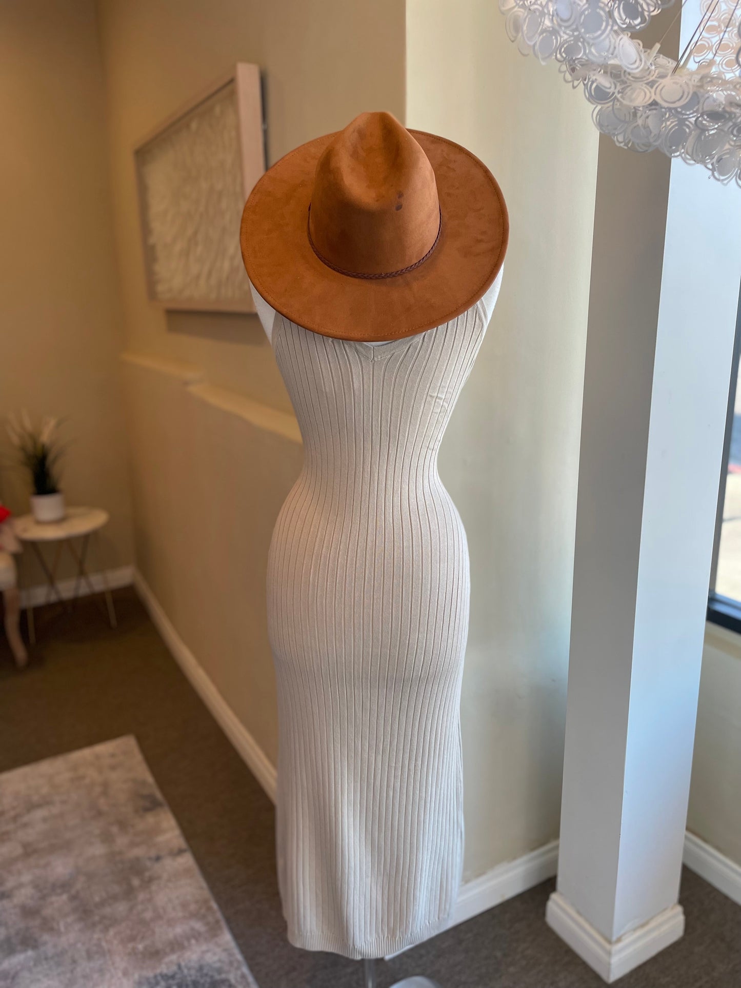 Knit Rib Deep V Back Sleeveless Dress