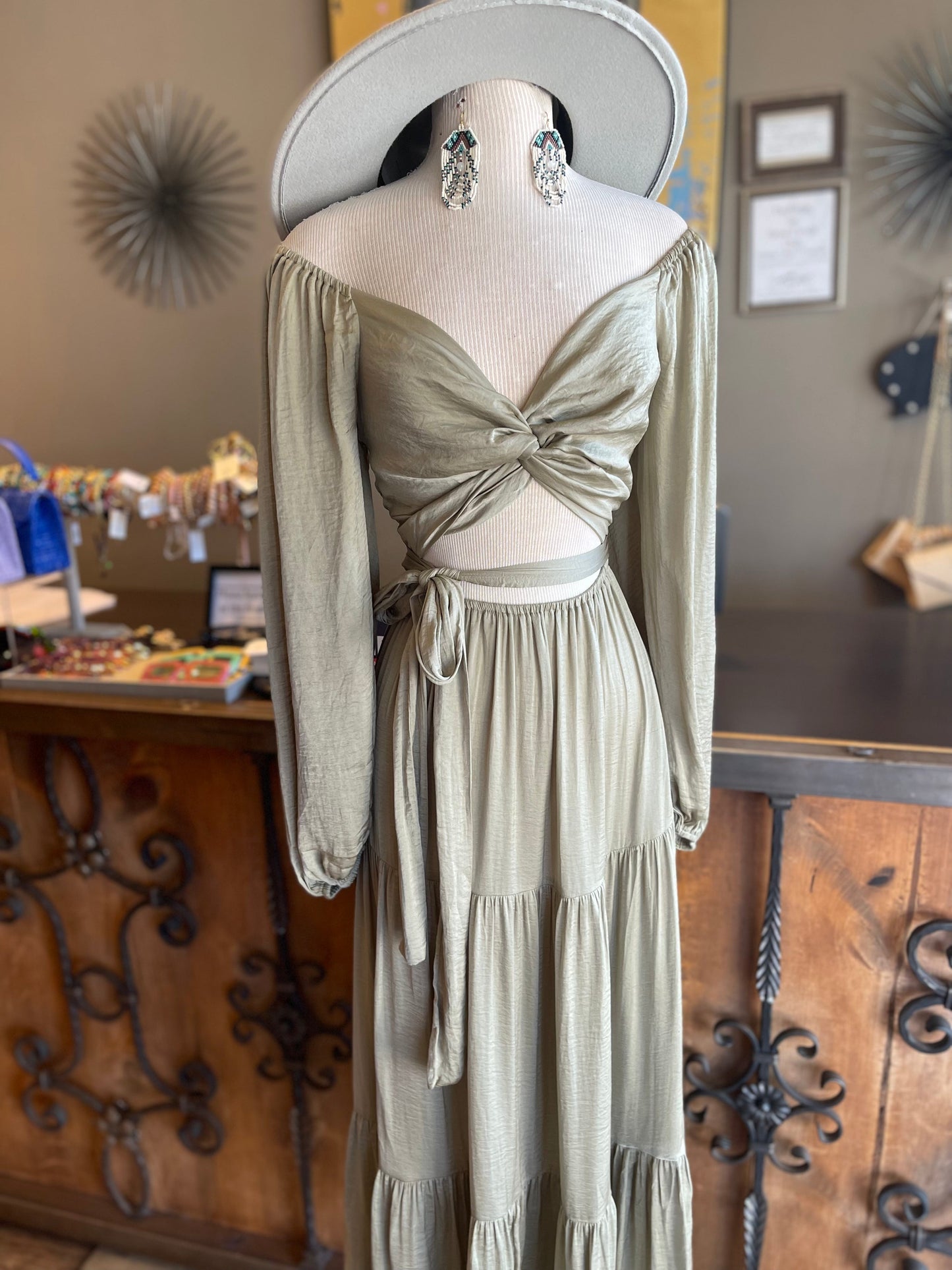 Self Tie Maxi Ruffle Dress