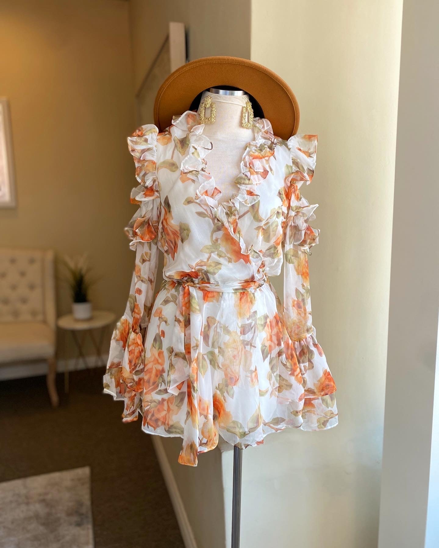 Ruffle Sleeve Floral Romper