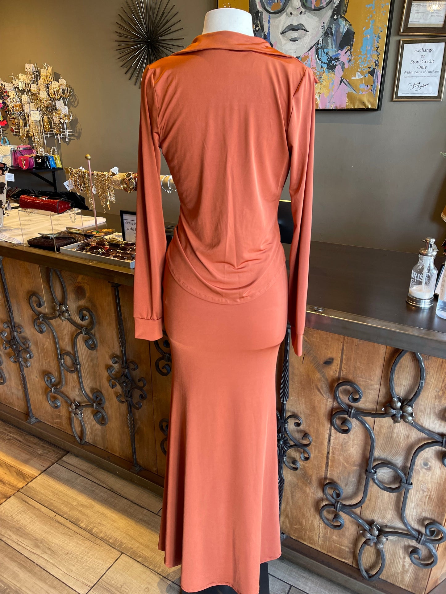 High Slit Long Skirt Tie Top Set