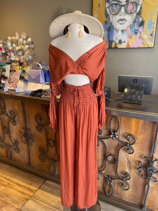 Elastic Waistband Long Pants Set