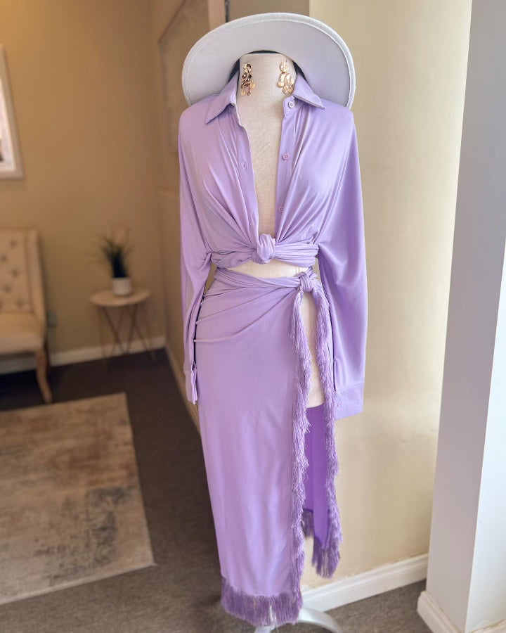Shaggy Fringe Long Sleeve Set