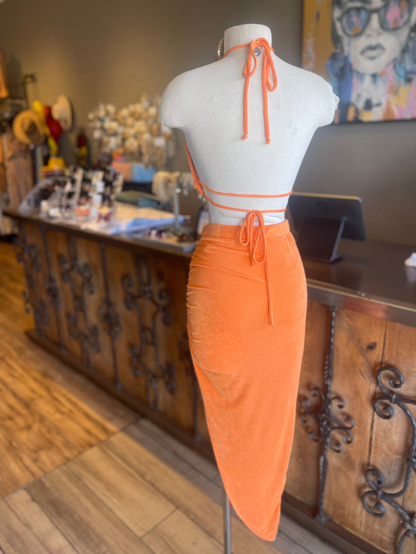 Bra Top Scrunge Slit Skirt Set