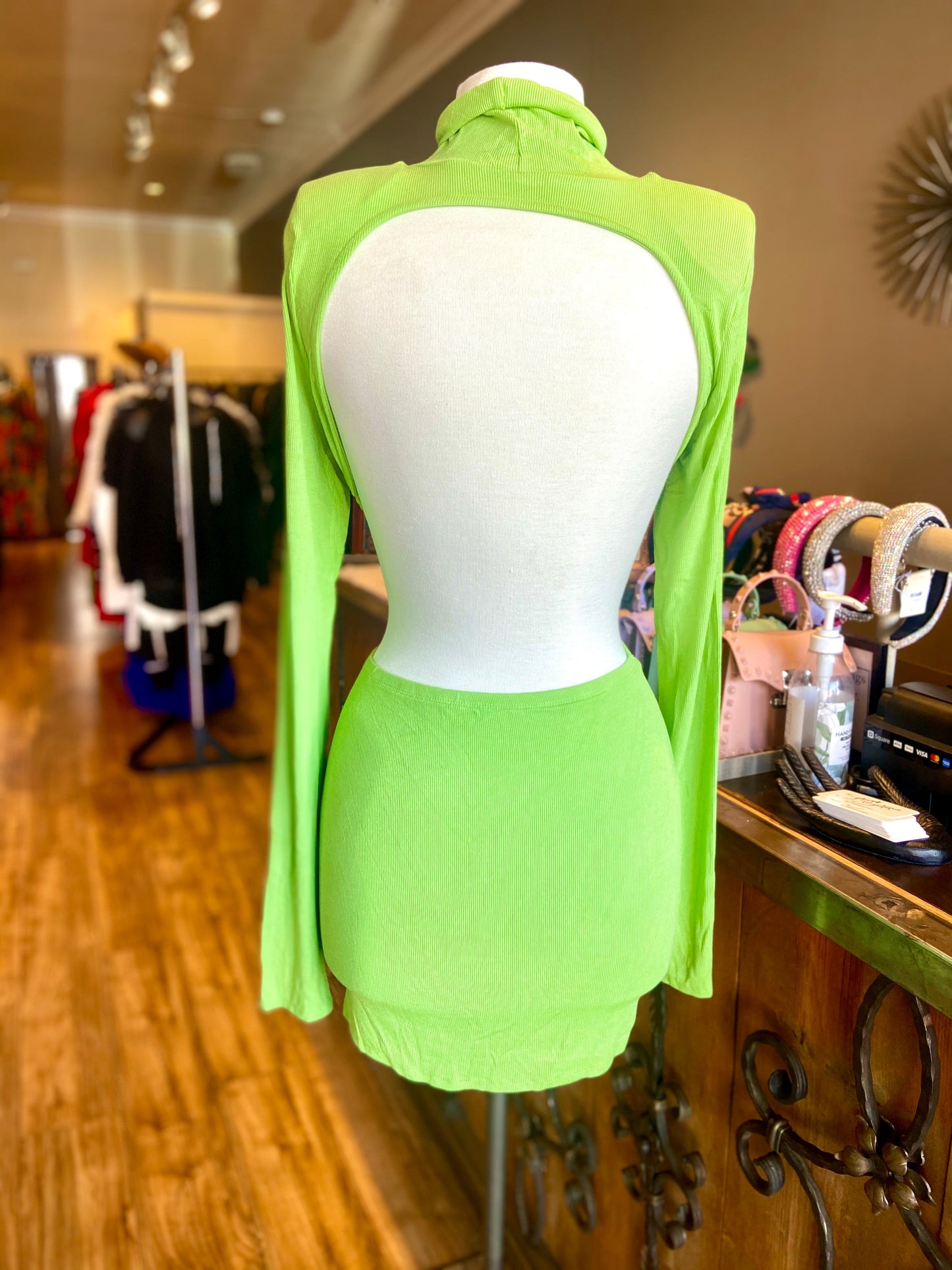 Turtle Neck Backless Mini Dress