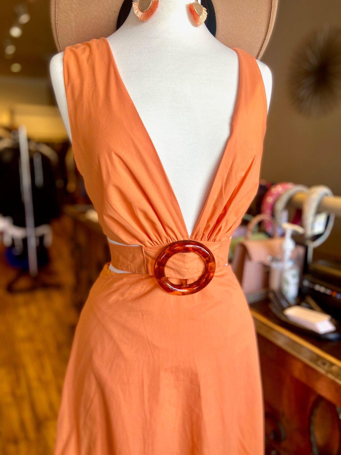V Cut Side Out Maxi Dress