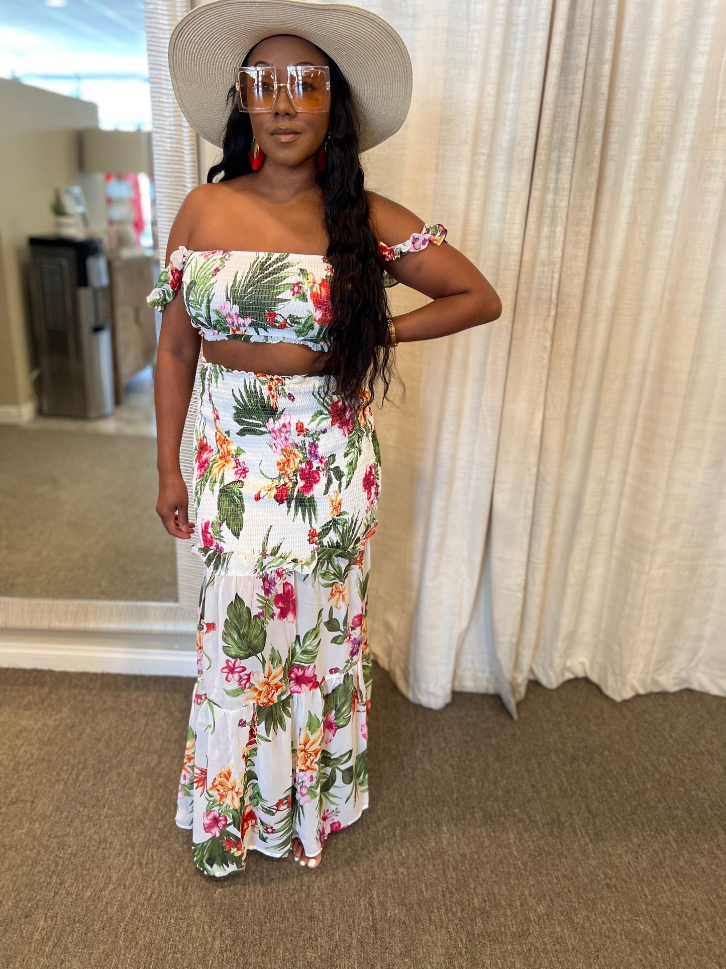 Thin Strap Scrunge Skirt Set