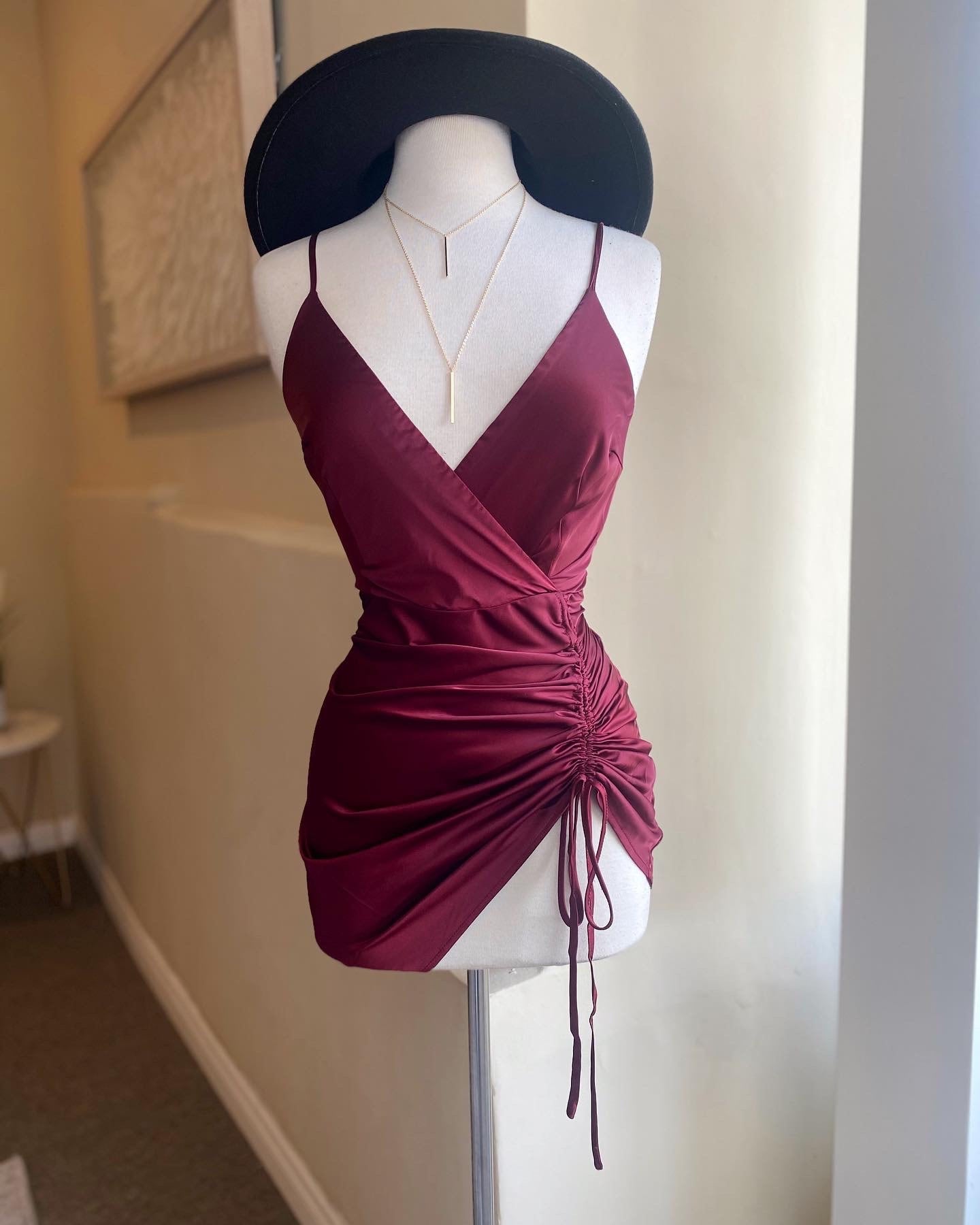 Silky Rouge V Cut Dress