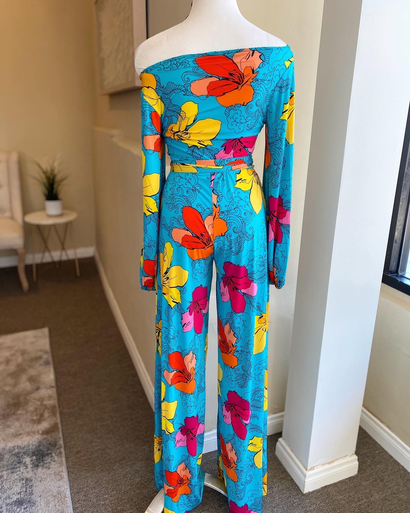 Belted Floral Wide Leg Jumper