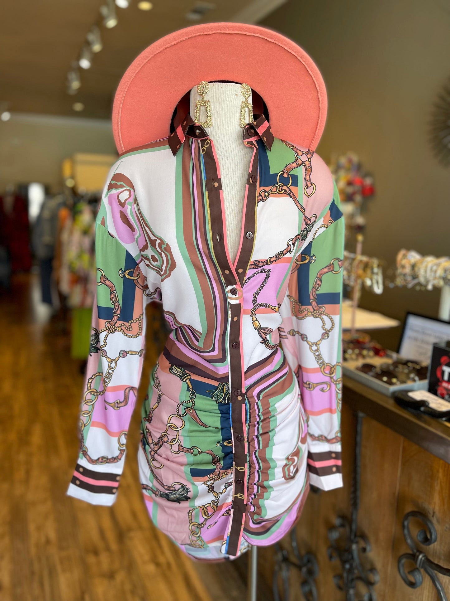 Printed Button Down Shirt Dress