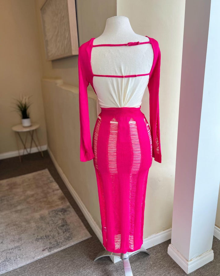 Knit Open Back Long Sleeve Dress