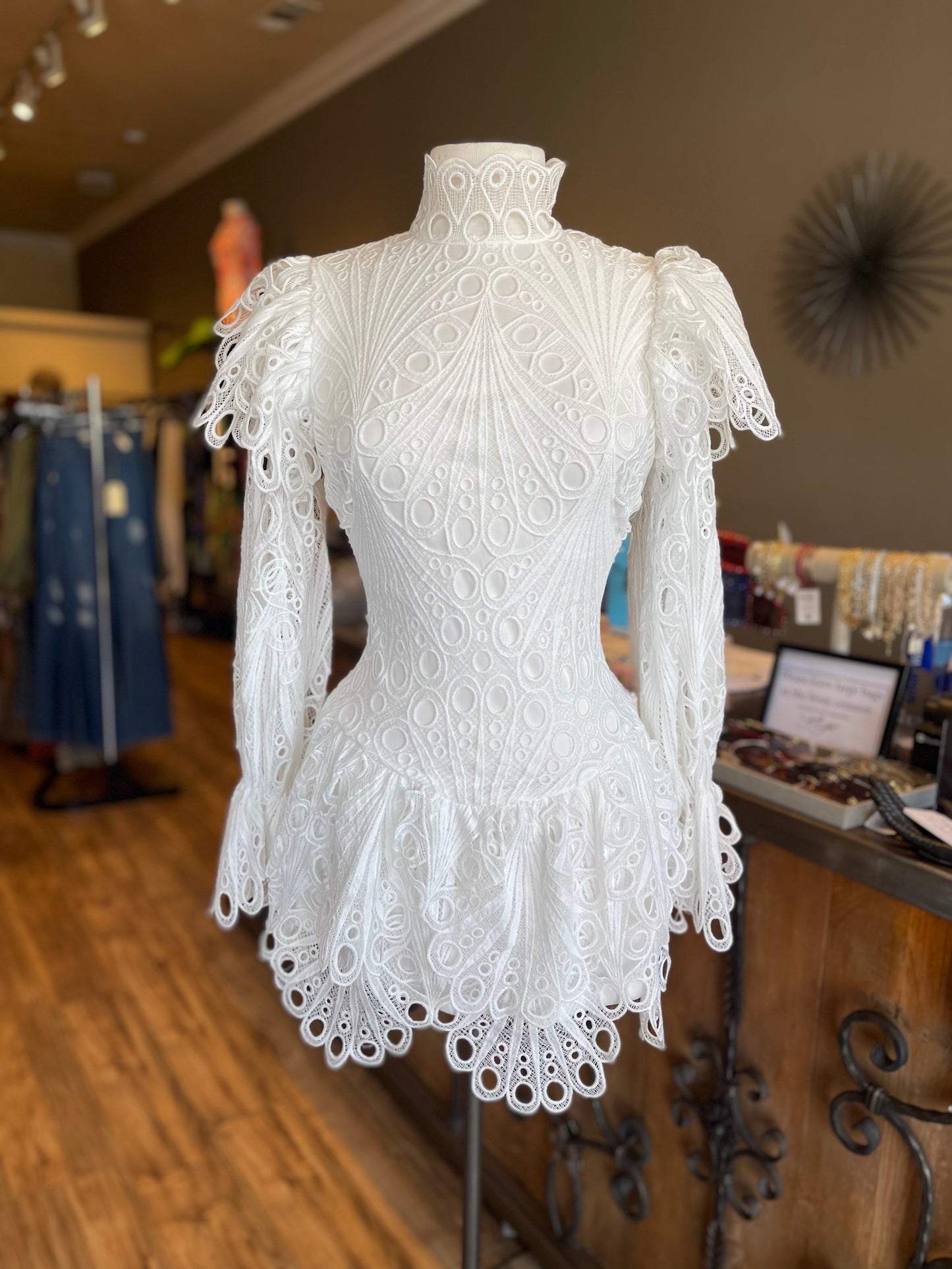 dress with crochet lace neck Kulani Kinis Whipped White Crochet Lace Knit Maxi Dress, Medium
