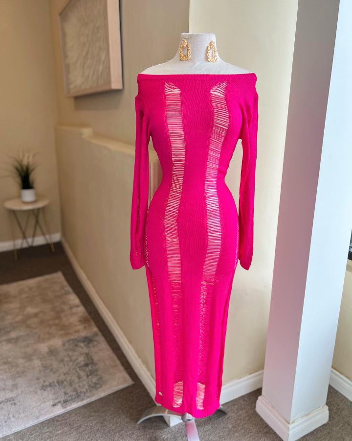 Knit Open Back Long Sleeve Dress