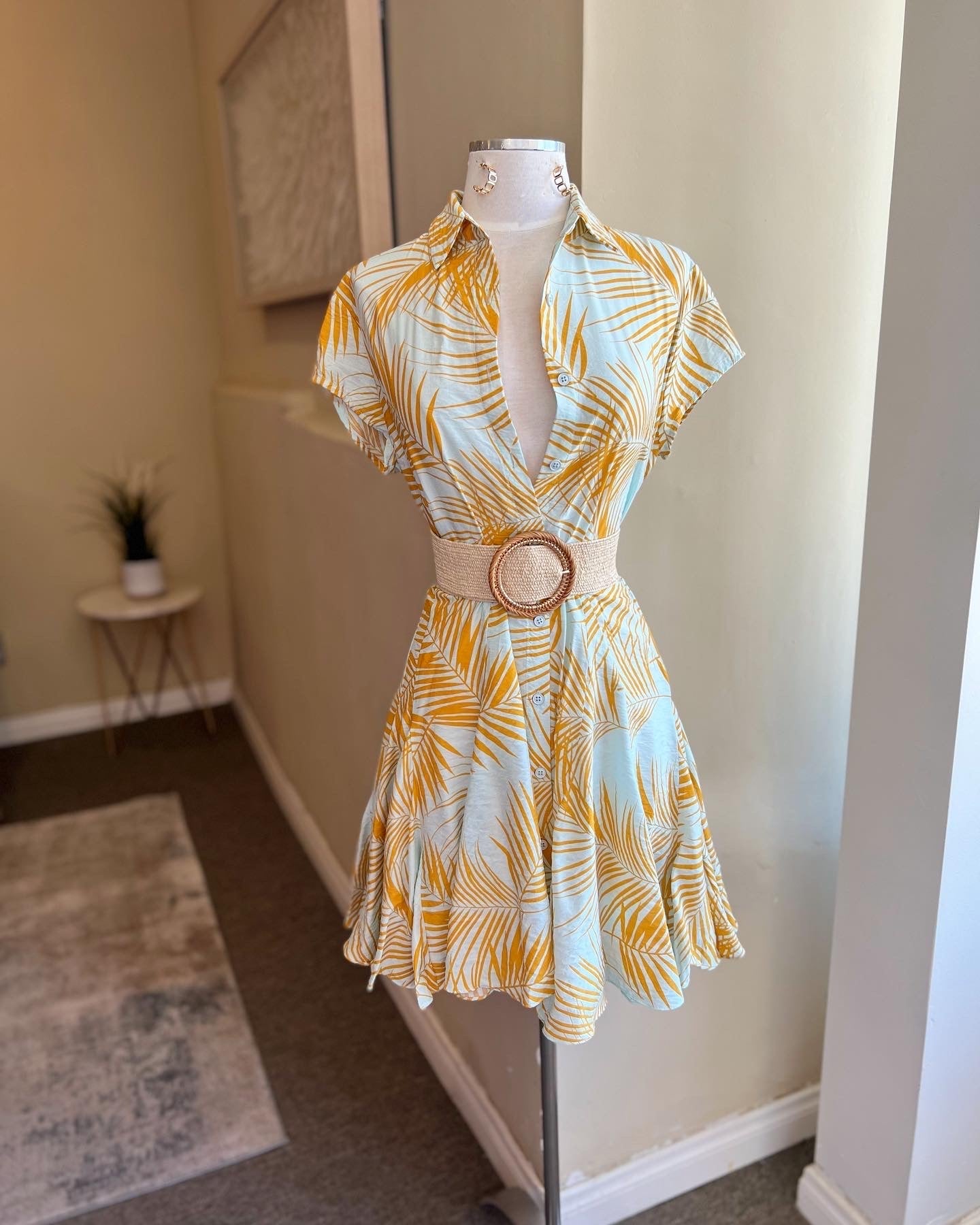 Short Sleeve Belted Dress