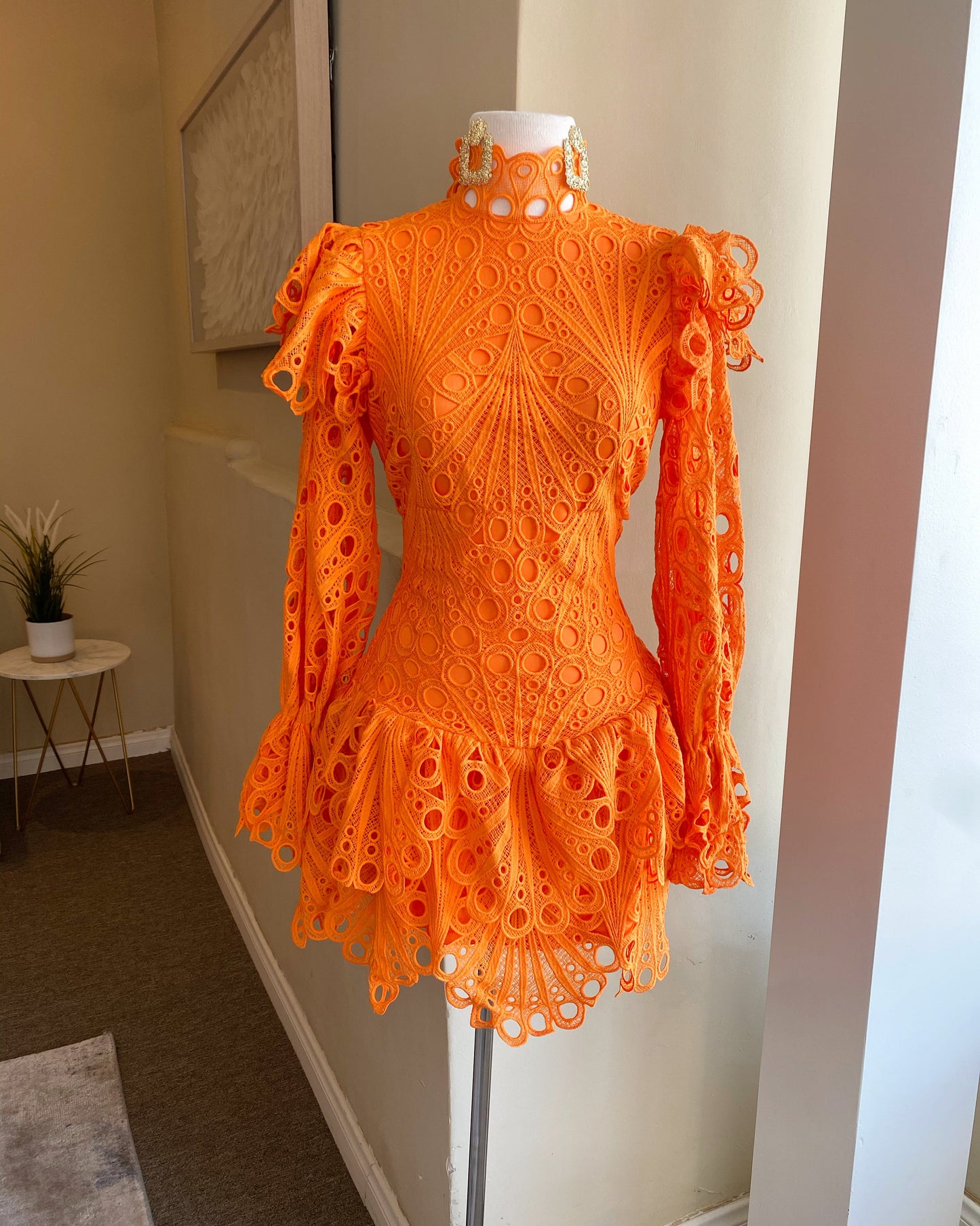 crochet lace with bell sleeve dress Crochet Bella Bell Sleeve Dress Small / White