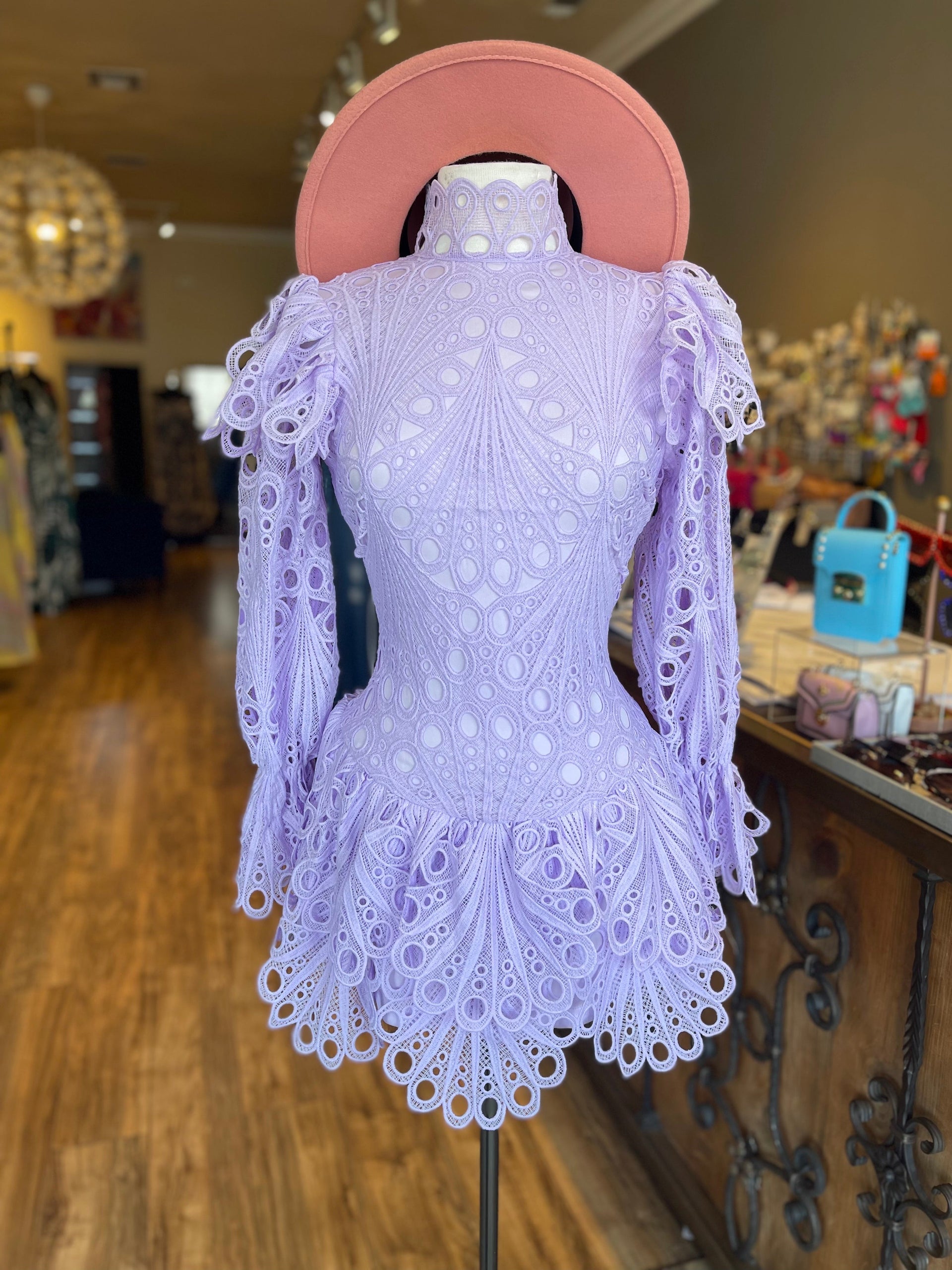 fitted lace wedding dress Crochet Lace With Bell Sleeve Dress – Sabrak Boutique